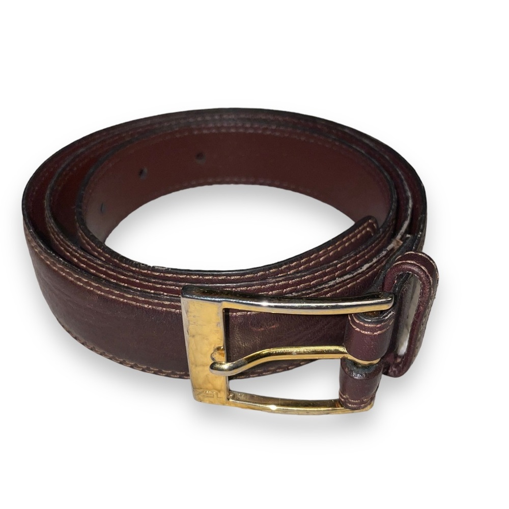 YSL Yves Saint Laurent Brown Leather Belt Gold Tone Buckle Size 38